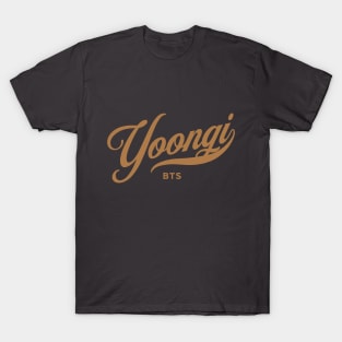 BTS Yoongi Suga name baseball typography Morcaworks T-Shirt